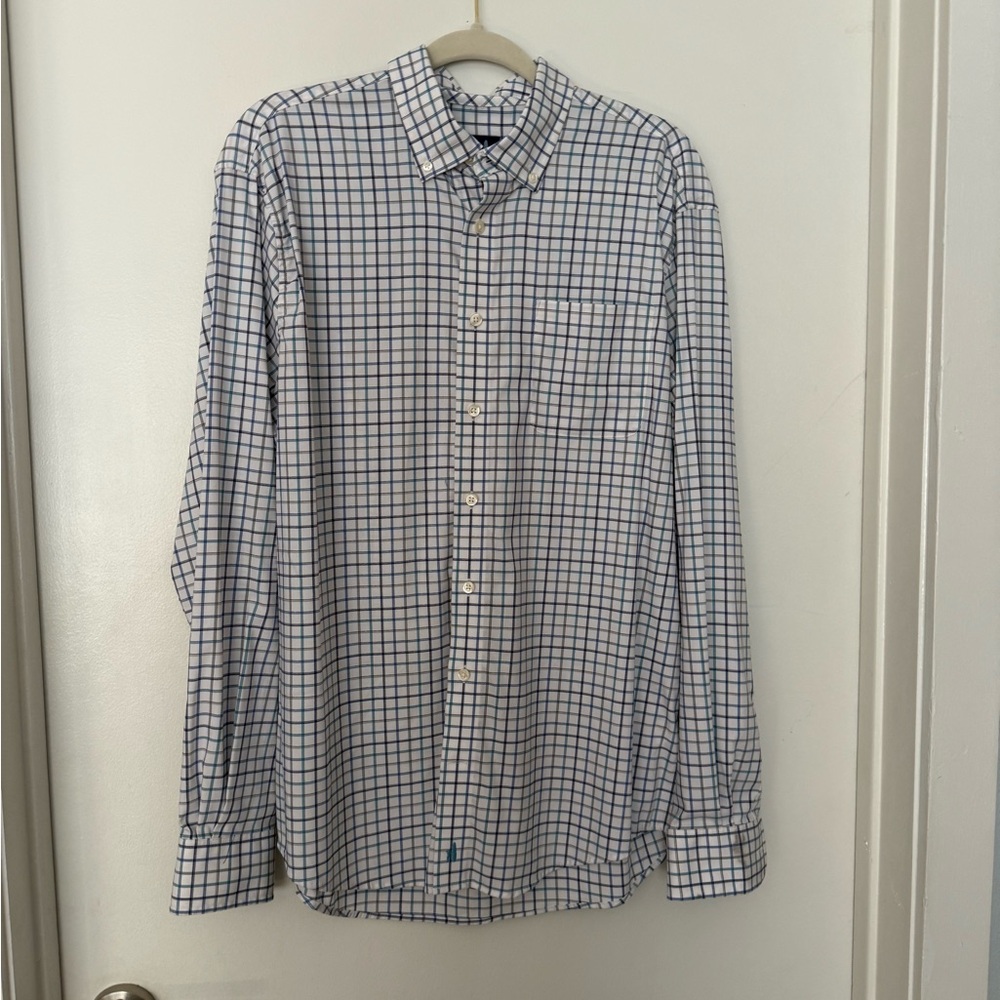 johnnie-O White and Blue Grid Pattern Shirt